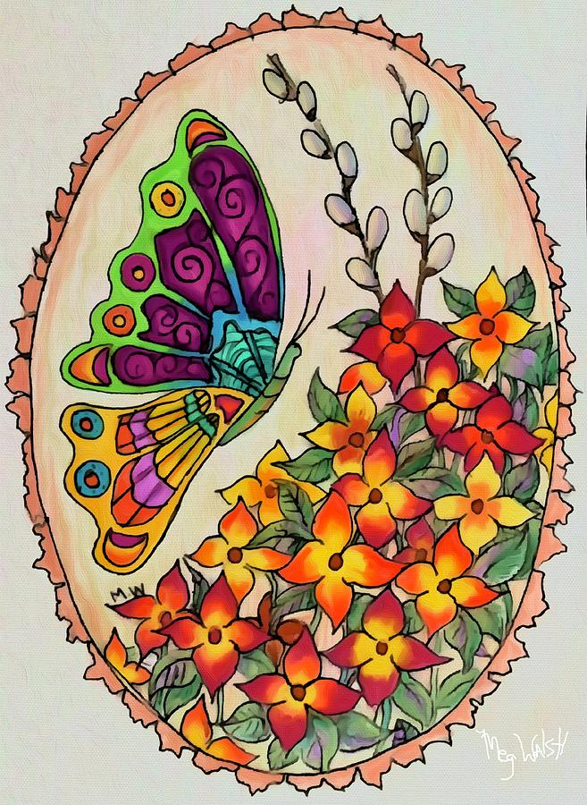 Butterfly and flowers abstract Mixed Media by Megan Walsh