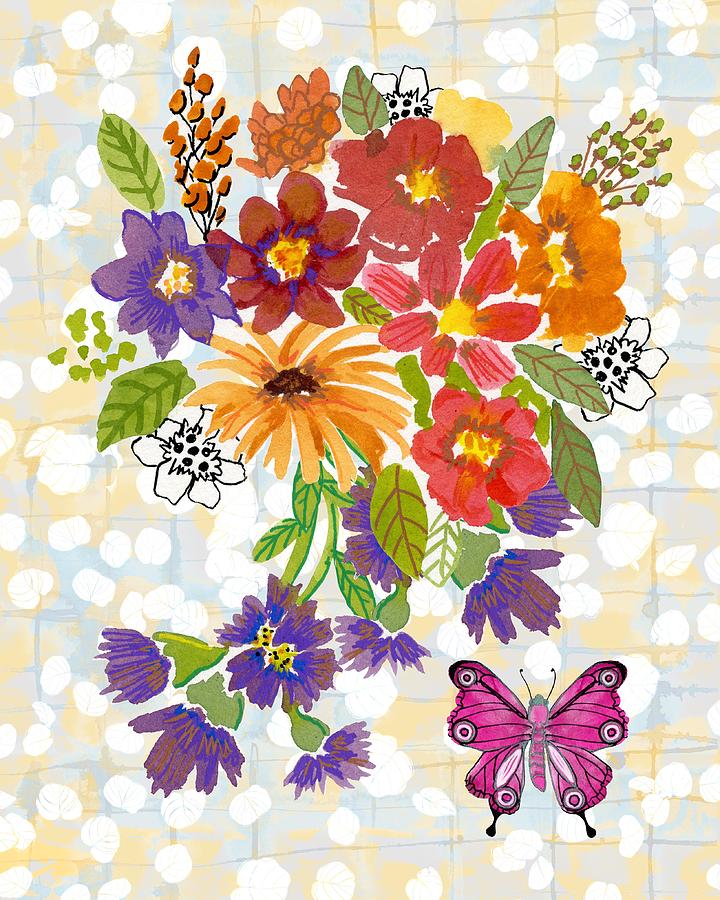 Butterfly and Flowers Painting by Blenda Studio