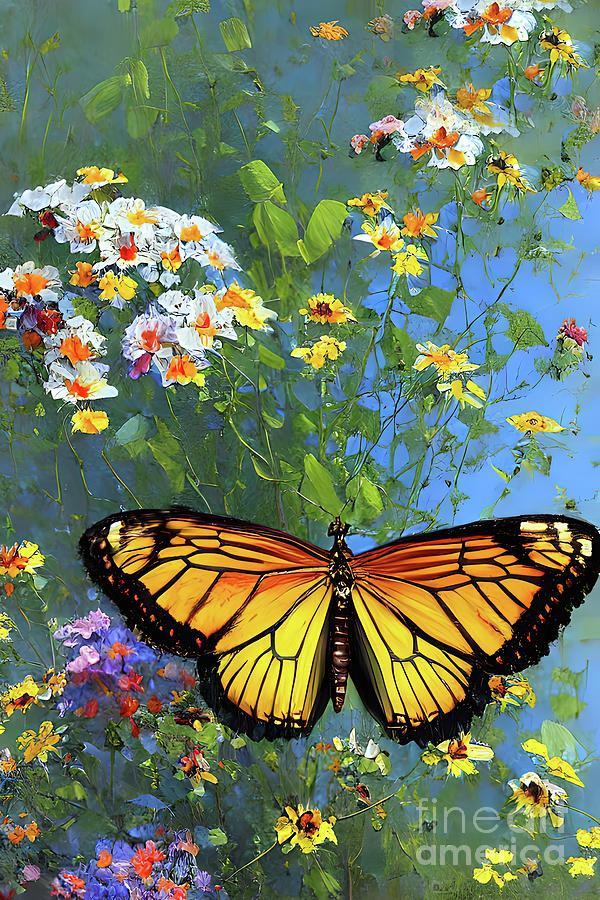 Butterfly and Flowers Digital Art by Elaine Manley