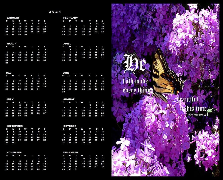Butterfly and Phlox, Ecclesiastes 3vs11, 2024 Calendar Single Page Photograph by Mike McBrayer