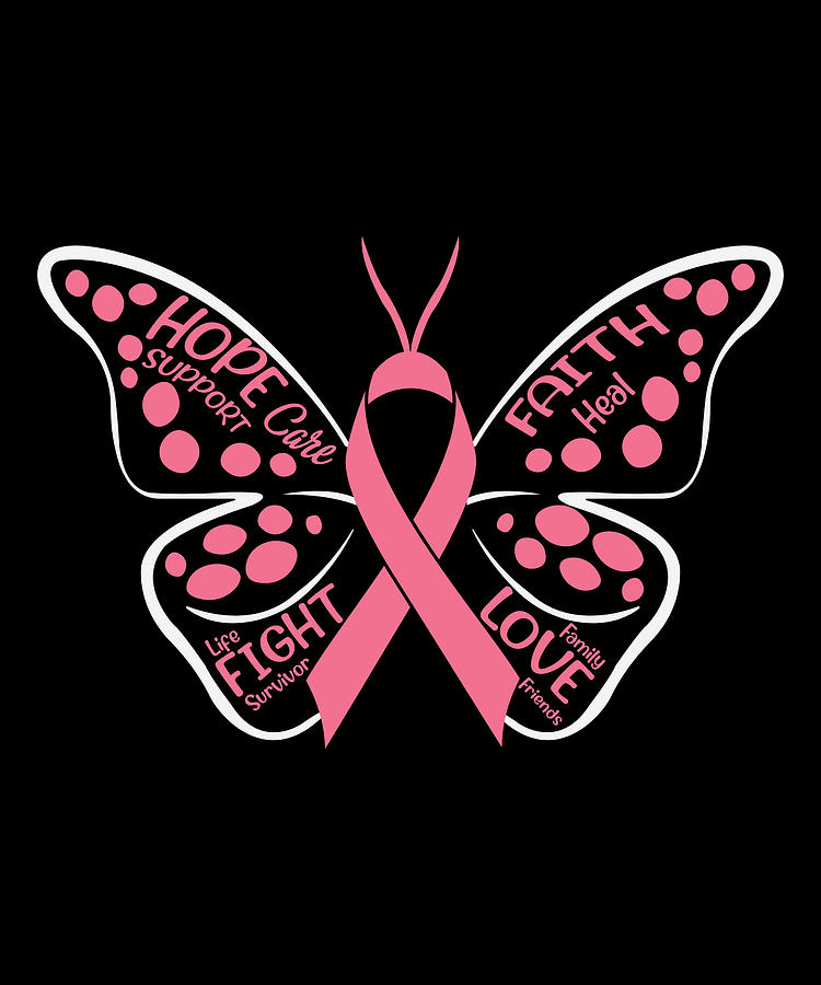 Butterfly breast cancer ribbon hope care love Digital Art by Norman W ...