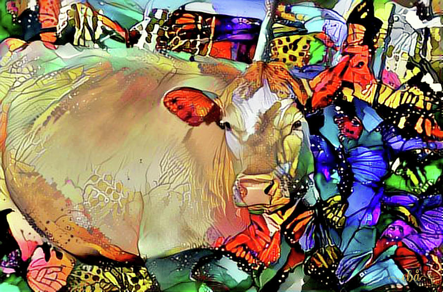 Butterfly Cow Digital Art by Elaine Berger