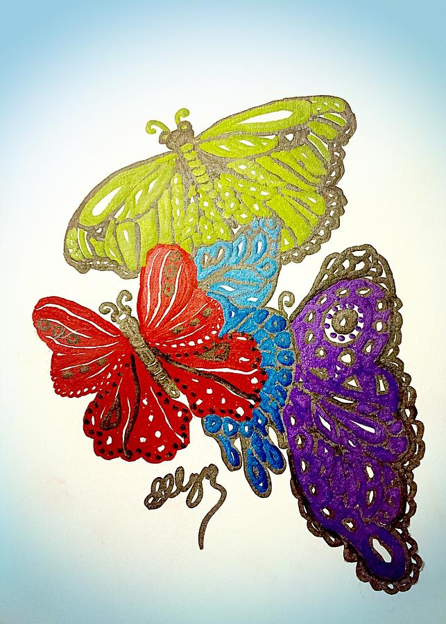 Butterfly Doodles  Painting by Ellen Levinson