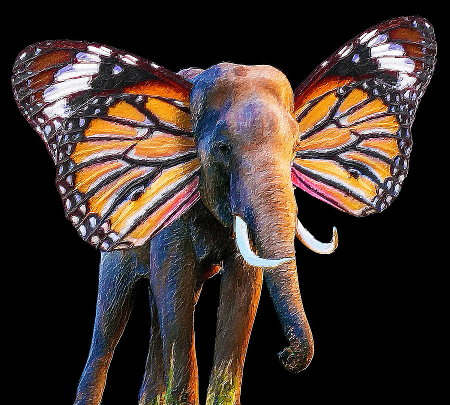 Butterfly Elephant T-Shirt Painting by Tony Rubino