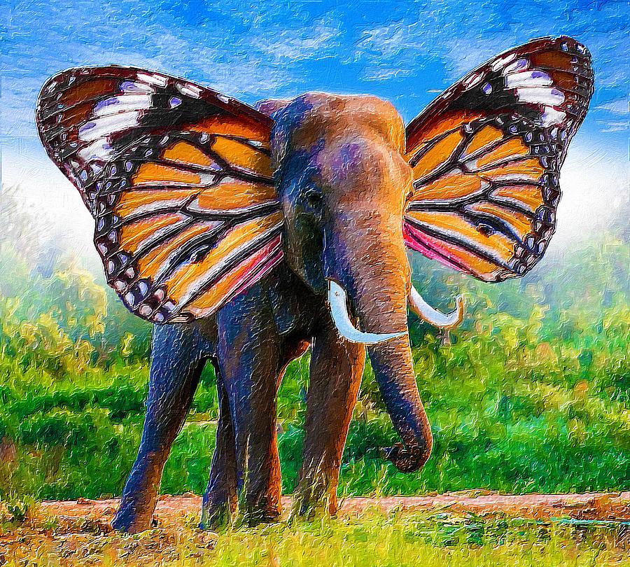 Butterfly Elephant Painting by Tony Rubino