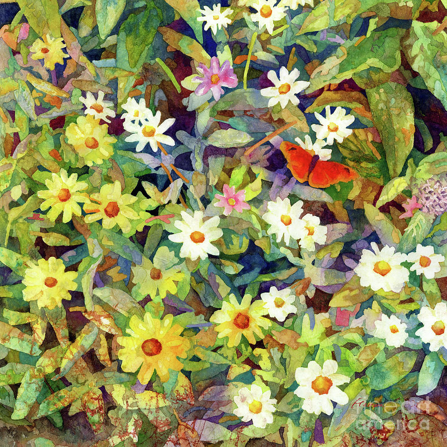 Butterfly Garden - Zinnia And Gulf Fritillary Butterflies 2 Painting