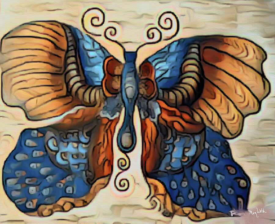 Butterfly in blue and brown Mixed Media by Megan Walsh