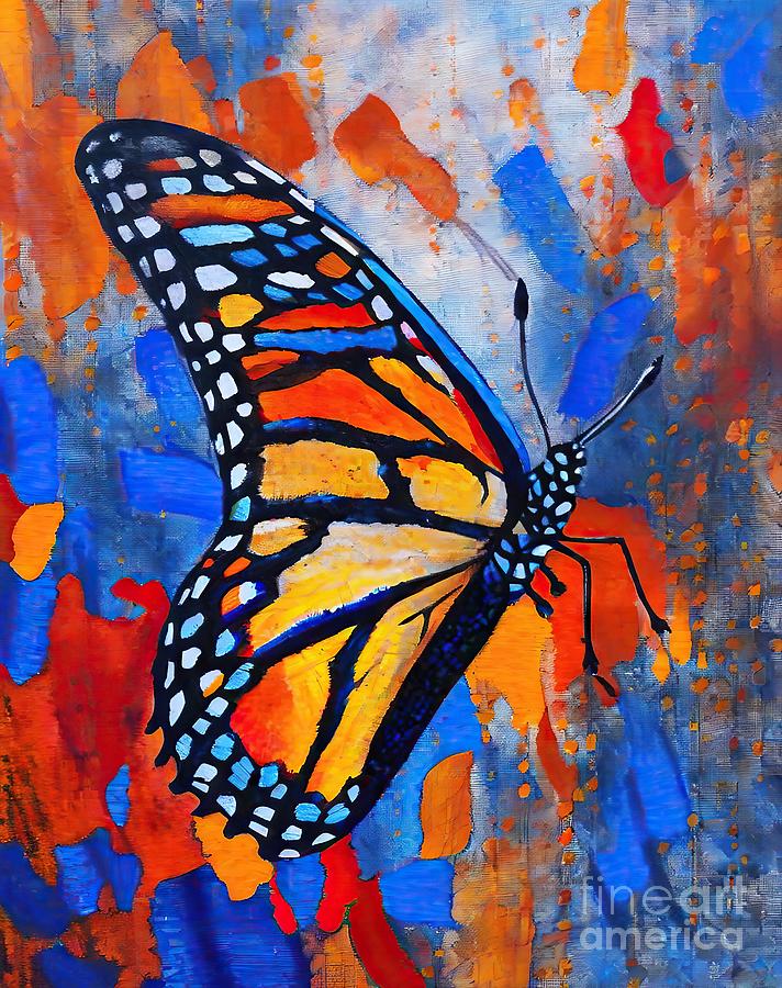 Butterfly Painting - Butterfly Insect Monarch Nature Abstract Art Painting by N Akkash