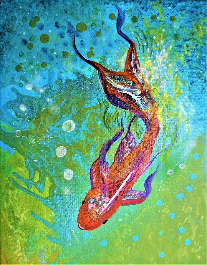 Fish Painting - Butterfly Koi Dancing Feng Shui by Lynn Raizel Lane