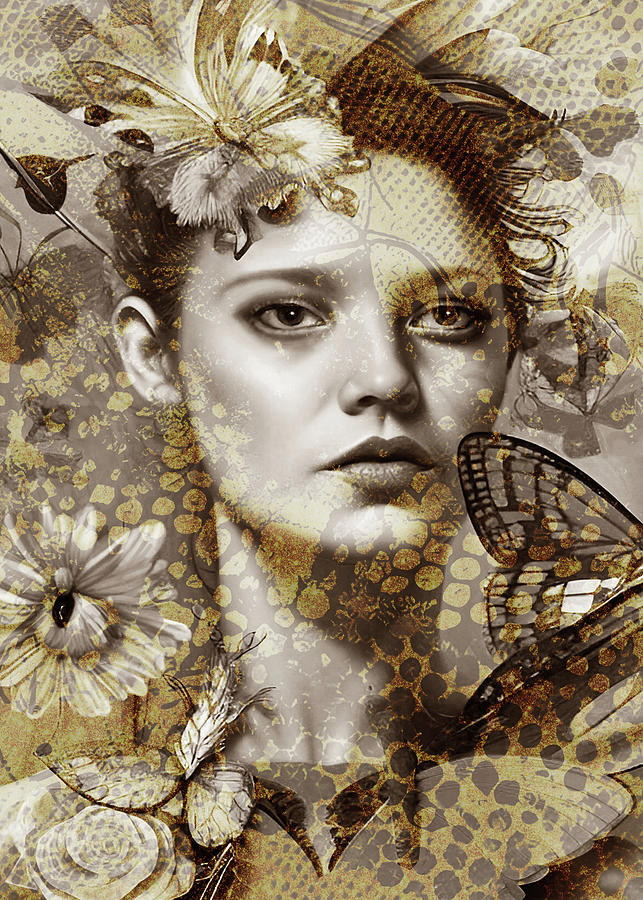 Butterfly Lady With Gold Overlay Digital Art By Grace Iradian Pixels 4486