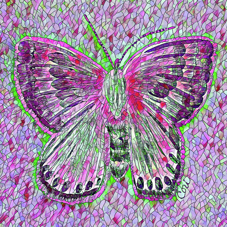Butterfly Mosaic Purple and Green Painting by Corinne Carroll