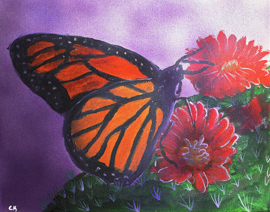 Butterfly on a Cactus Flower Painting by Chance Kafka