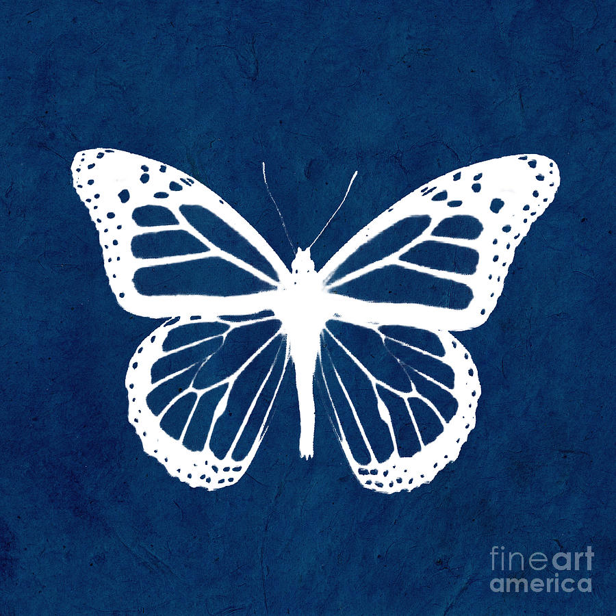 Butterfly on blue Mixed Media by Delphimages Photo Creations