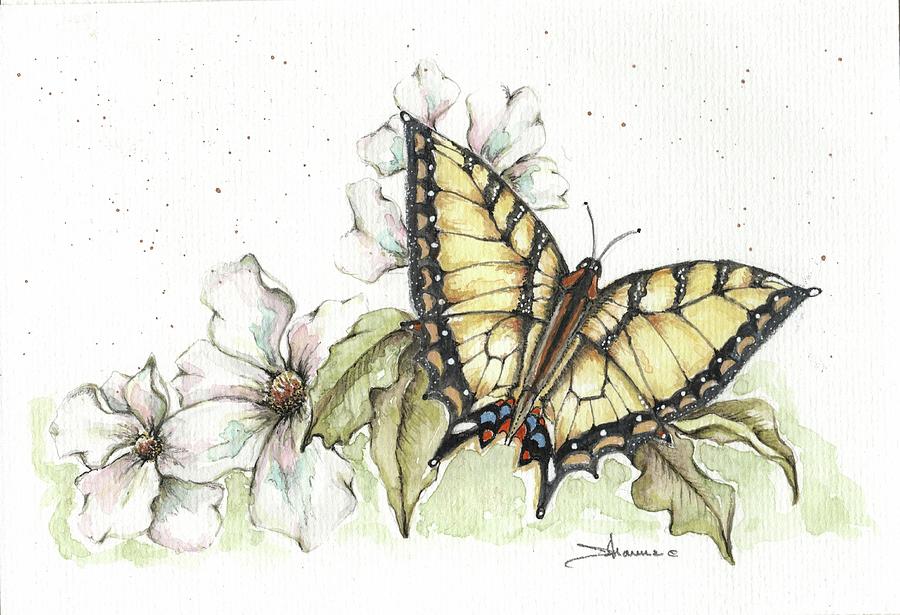 Butterfly on Flowers Painting by Johanne Strong Fine Art America