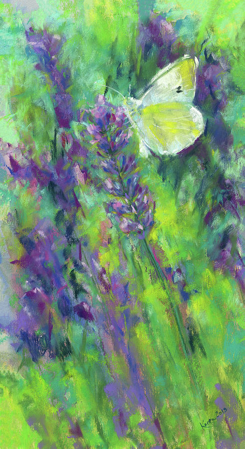 Butterfly on lavender Painting by Karen Kaspar