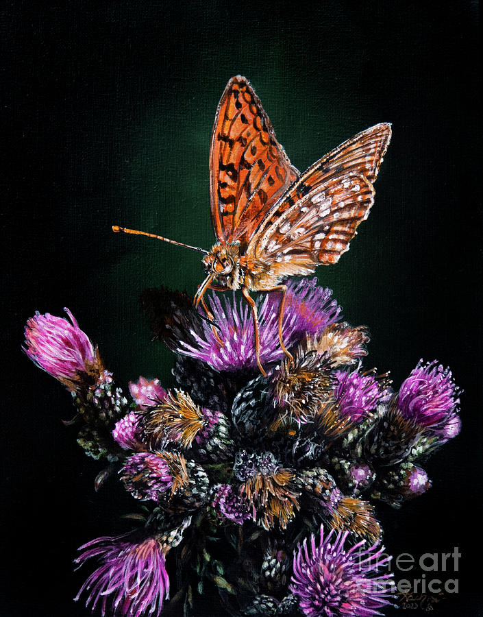Butterfly Painting - Butterfly on Pink Flowers by Lachri