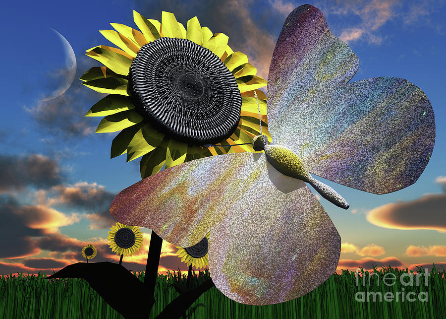 Butterfly On Sunflower Digital Art