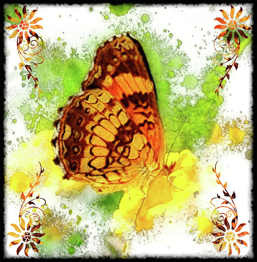 Butterfly on Yellow Lantana - Digital effect Mixed Media by Debbie Portwood