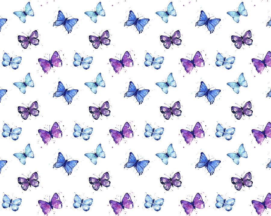 Butterfly Painting - Butterfly Pattern Blue and Purple by Olga Shvartsur