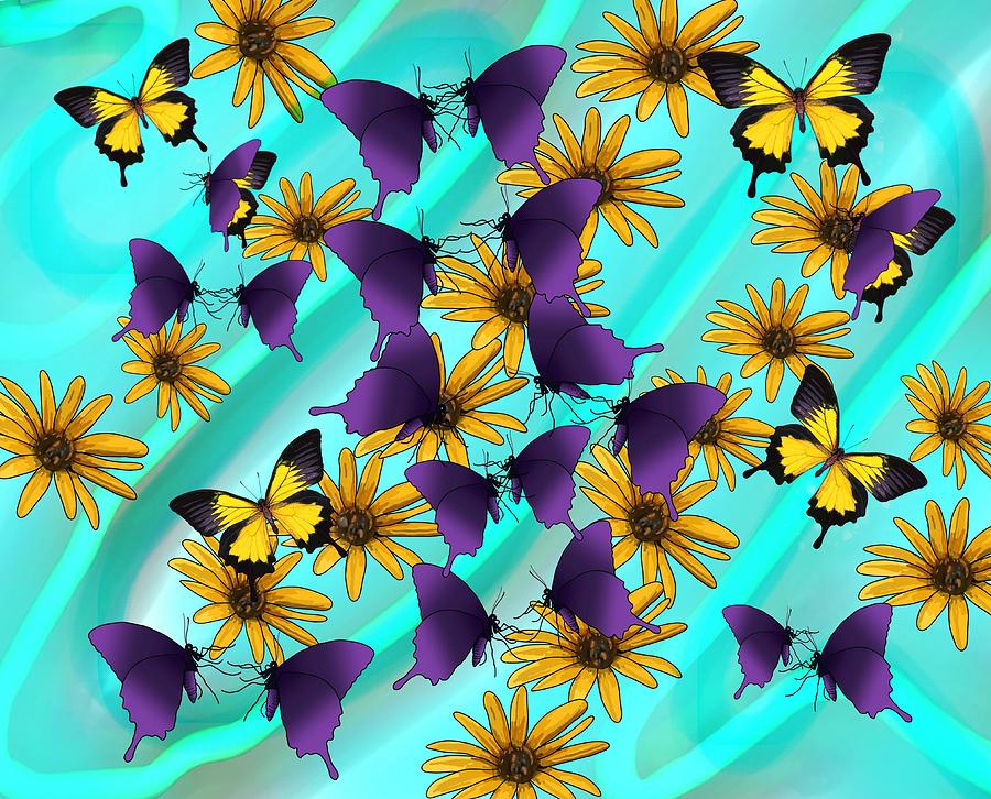 Butterfly Patterns Aqua Wave Drawing by Joan Stratton