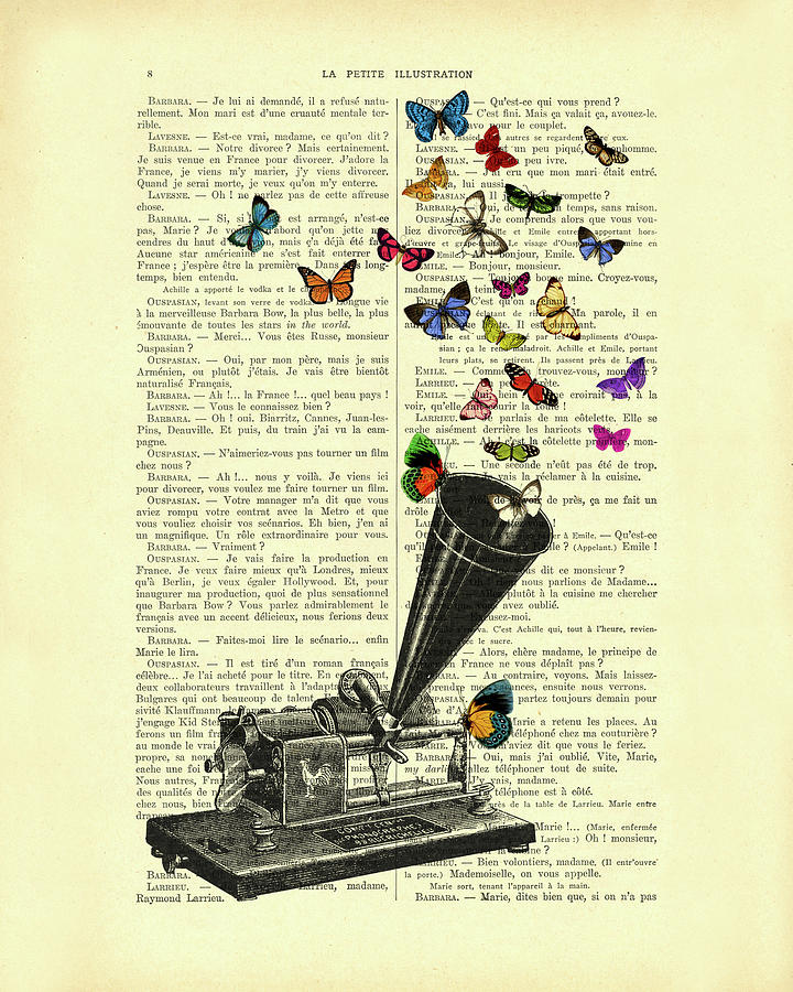 Music Mixed Media - Butterfly Phonograph by Madame Memento
