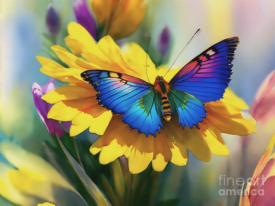 Butterfly Mixed Media - Butterfly resting on a spring flower  by Zenya Zenyaris