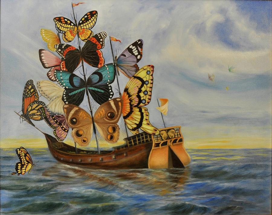 salvador dali painting butterfly ship