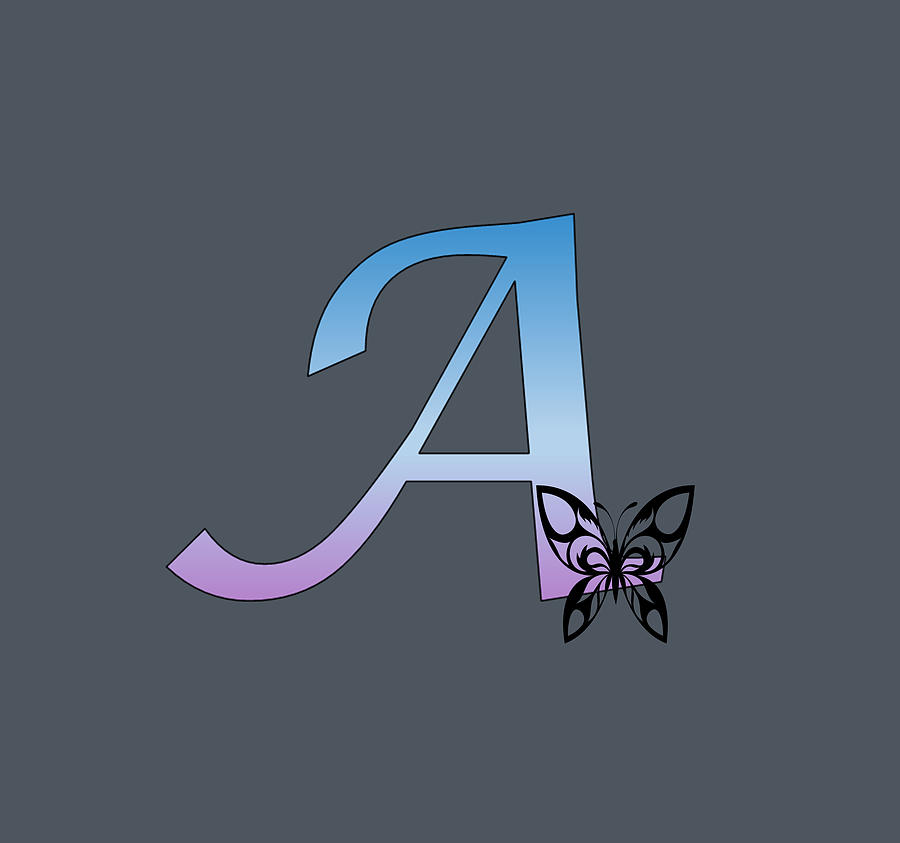 Butterfly Silhouette on Monogram Letter A Gradient Blue Purple Digital Art by Ali Baucom