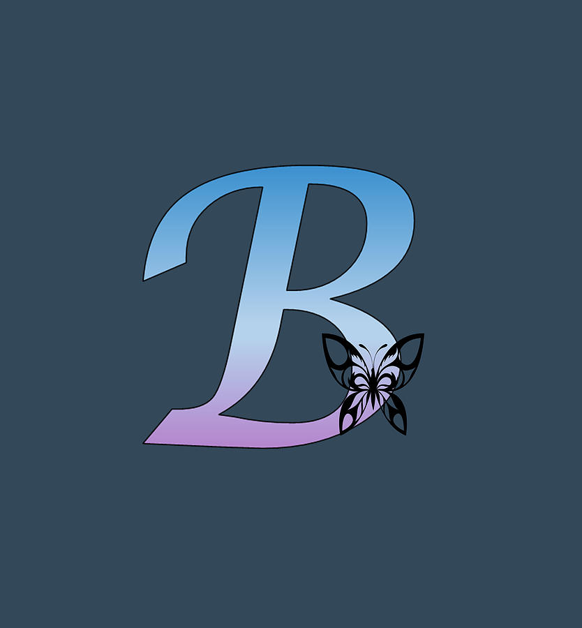 Butterfly Silhouette on Monogram Letter B Gradient Blue Purple Digital Art by Ali Baucom