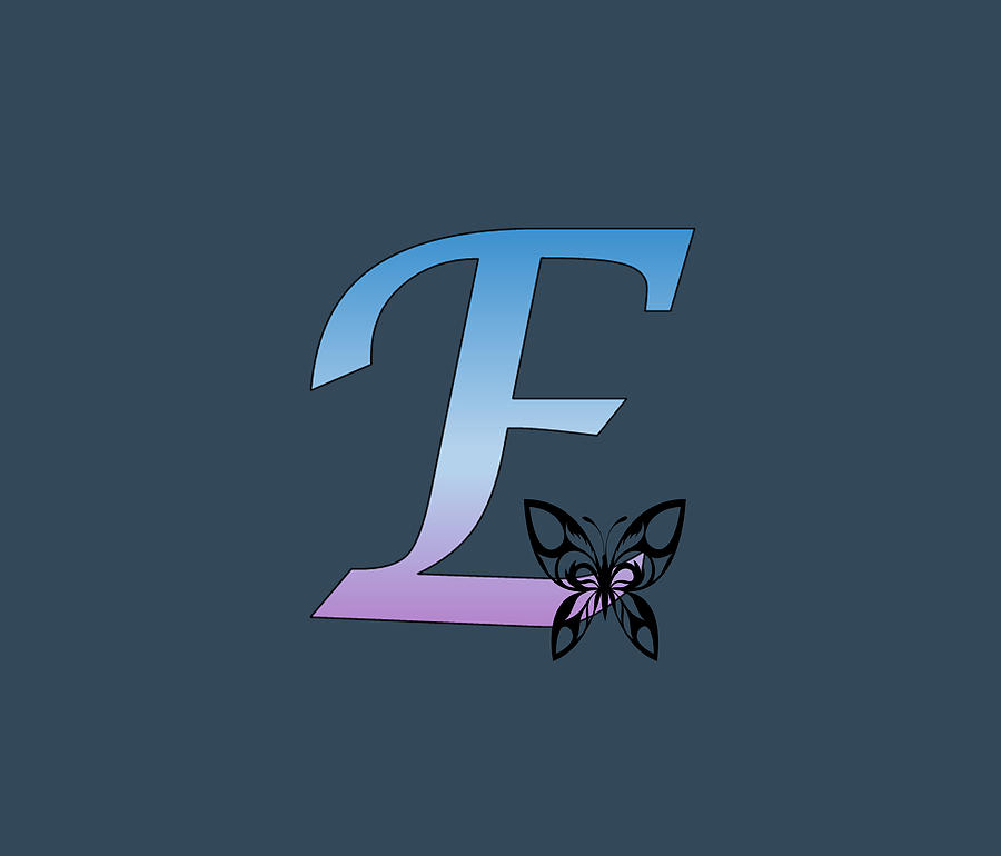 Butterfly Silhouette on Monogram Letter E Gradient Blue Purple Digital Art by Ali Baucom