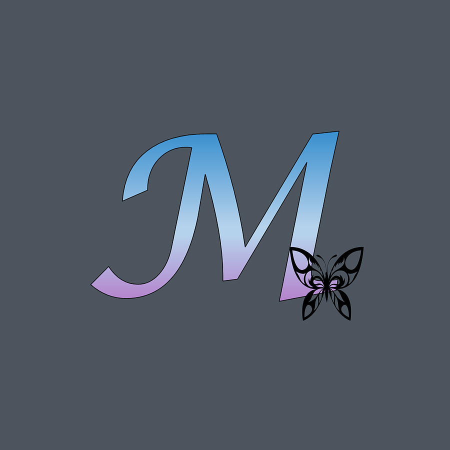 Butterfly Silhouette on Monogram Letter M Gradient Blue Purple Digital Art by Ali Baucom