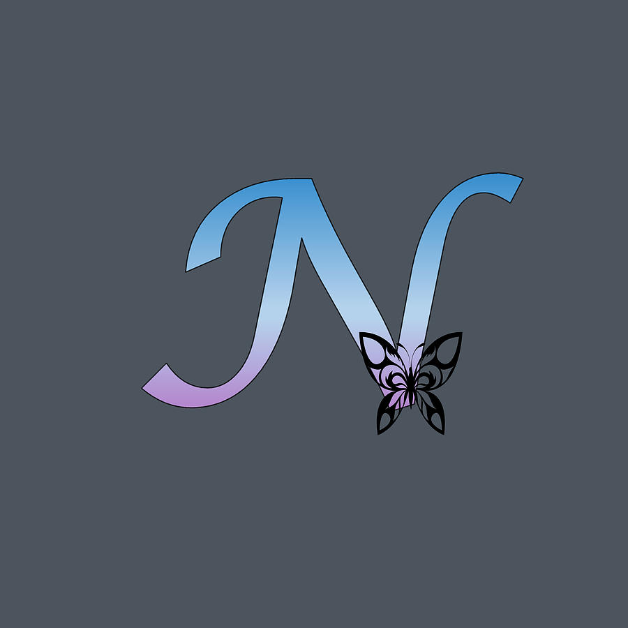 Butterfly Silhouette on Monogram Letter N Gradient Blue Purple Digital Art by Ali Baucom