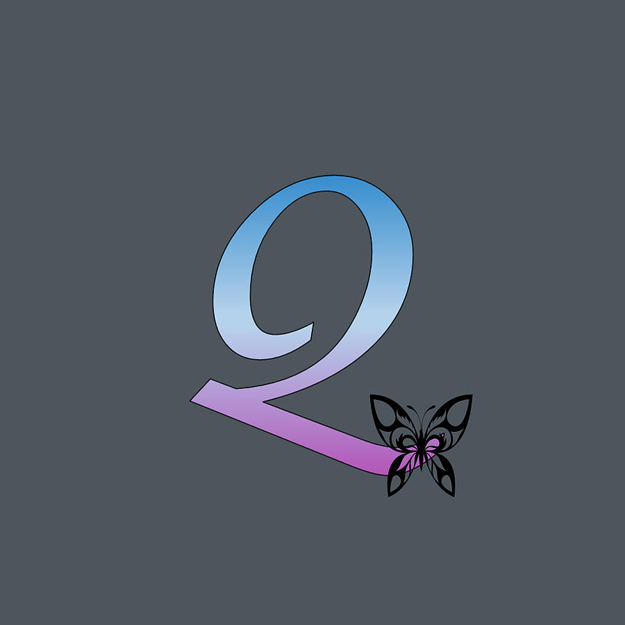 Butterfly Silhouette on Monogram Letter Q Gradient Blue Purple Digital Art by Ali Baucom