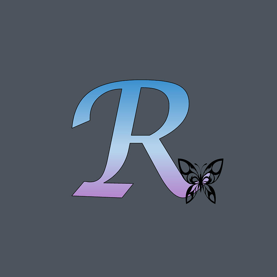 Butterfly Silhouette on Monogram Letter R Gradient Blue Purple Digital Art by Ali Baucom