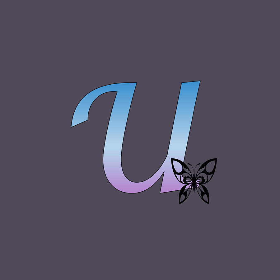 Butterfly Silhouette on Monogram Letter U Gradient Blue Purple Digital Art by Ali Baucom