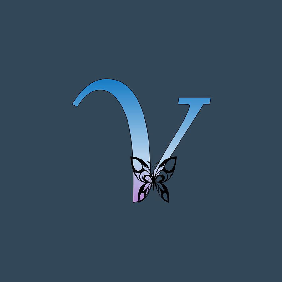 Butterfly Silhouette on Monogram Letter V Gradient Blue Purple Digital Art by Ali Baucom