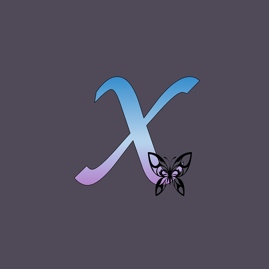 Butterfly Silhouette on Monogram Letter X Gradient Blue Purple Digital Art by Ali Baucom