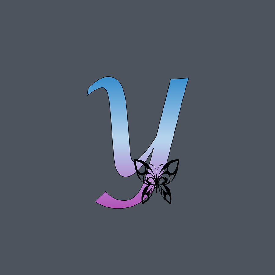 Butterfly Silhouette on Monogram Letter Y Gradient Blue Purple Digital Art by Ali Baucom