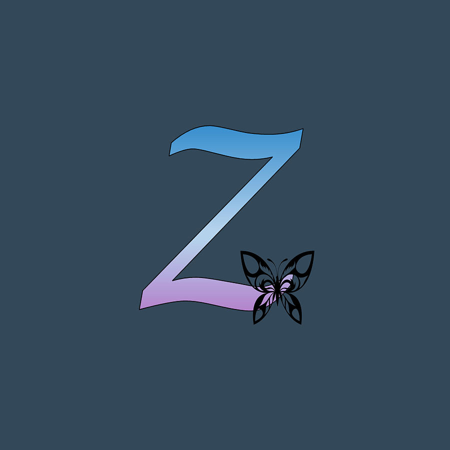 Butterfly Silhouette on Monogram Letter Z Gradient Blue Purple Digital Art by Ali Baucom