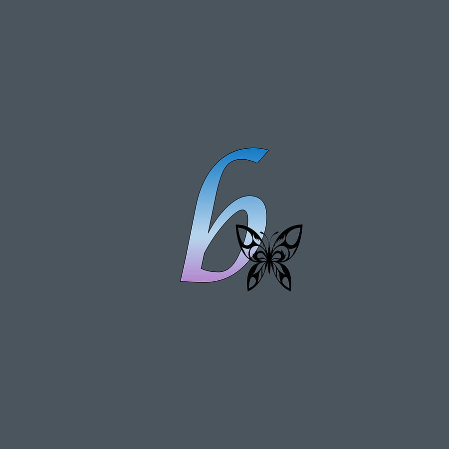 Butterfly Silhouette on Monogram Lower Case b Gradient Blue Purple Digital Art by Ali Baucom