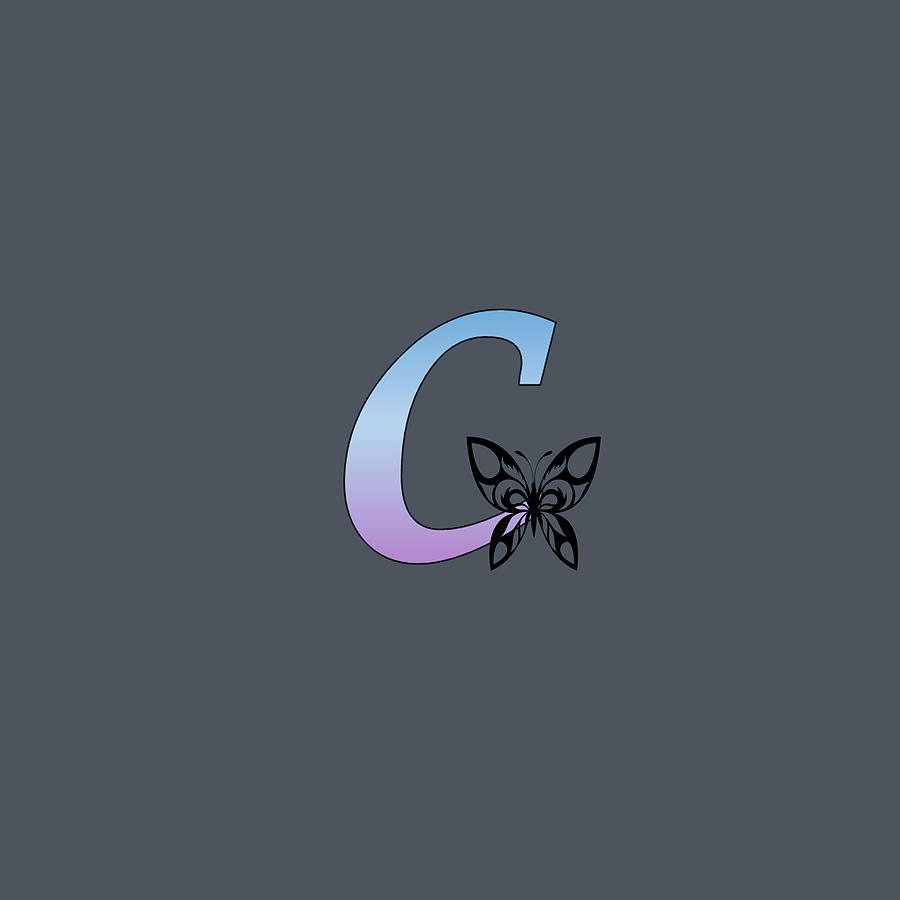 Butterfly Silhouette on Monogram Lower Case c Gradient Blue Purple Digital Art by Ali Baucom