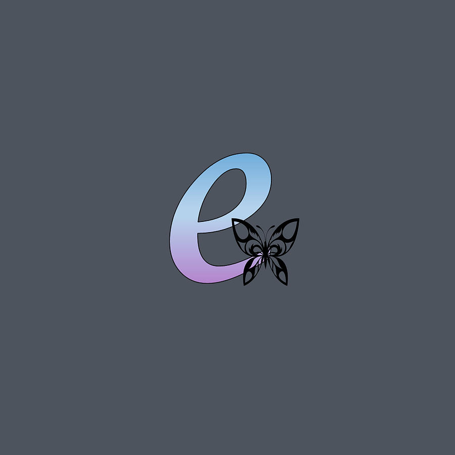 Butterfly Silhouette on Monogram Lower Case e Gradient Blue Purple Digital Art by Ali Baucom