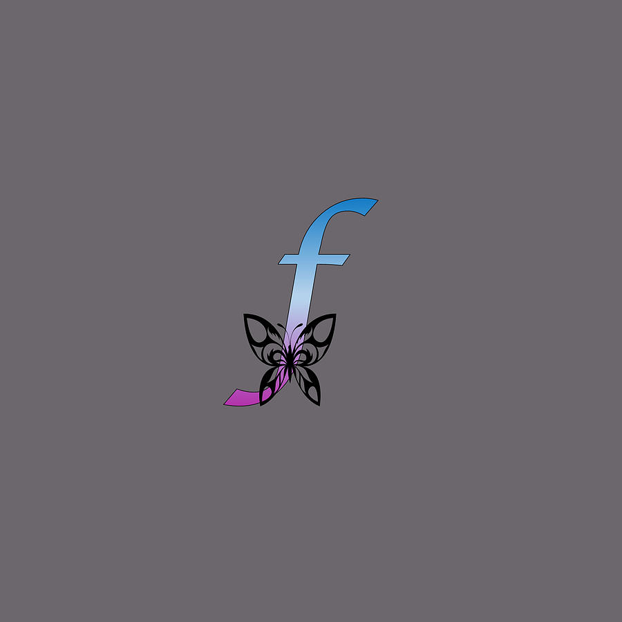 Butterfly Silhouette on Monogram Lower Case f Gradient Blue Purple Digital Art by Ali Baucom