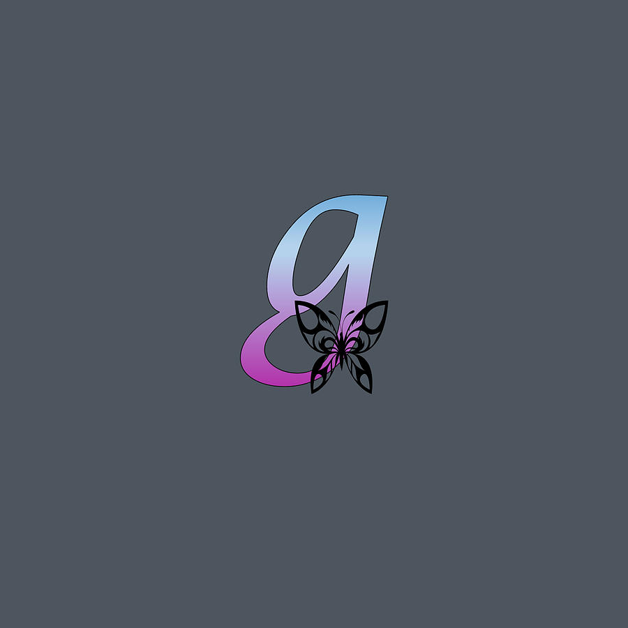 Butterfly Silhouette on Monogram Lower Case g Gradient Blue Purple Digital Art by Ali Baucom