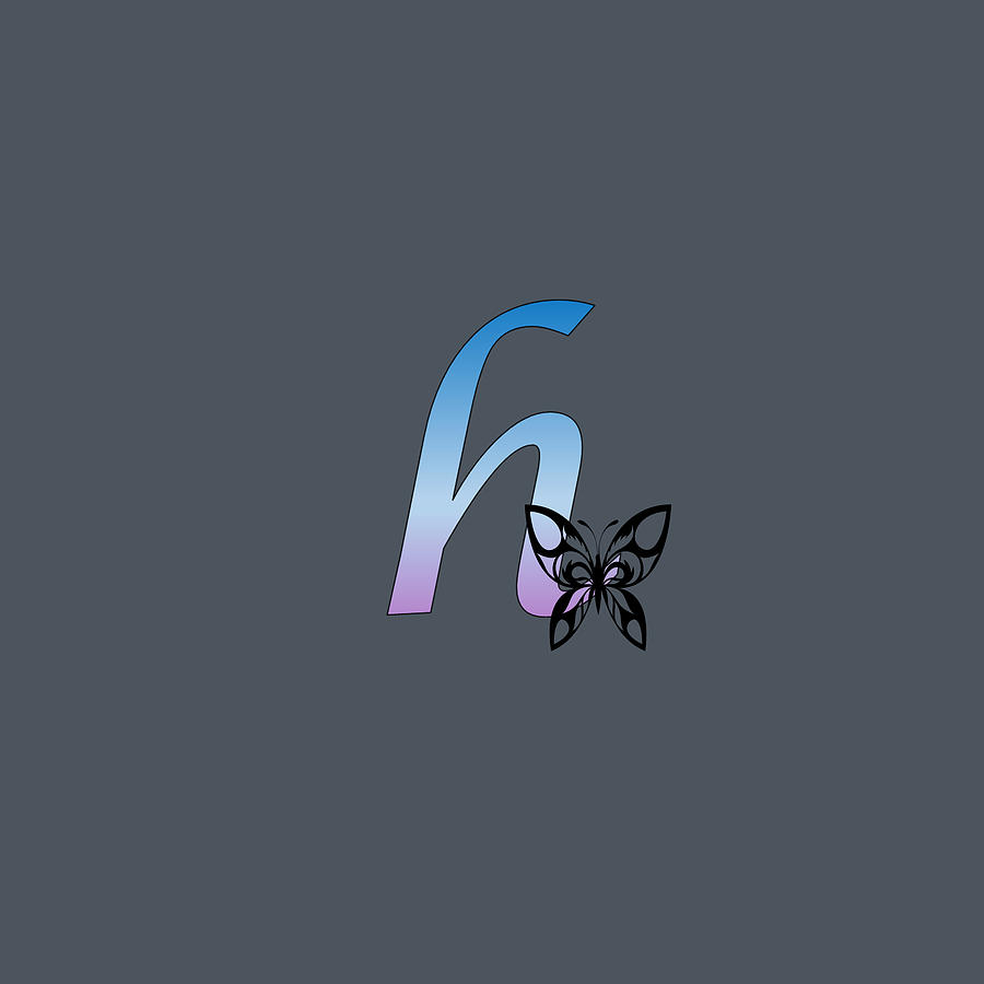 Butterfly Silhouette on Monogram Lower Case h Gradient Blue Purple Digital Art by Ali Baucom