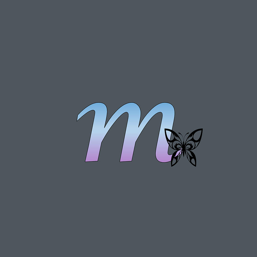 Butterfly Silhouette on Monogram Lower Case m Gradient Blue Purple Digital Art by Ali Baucom