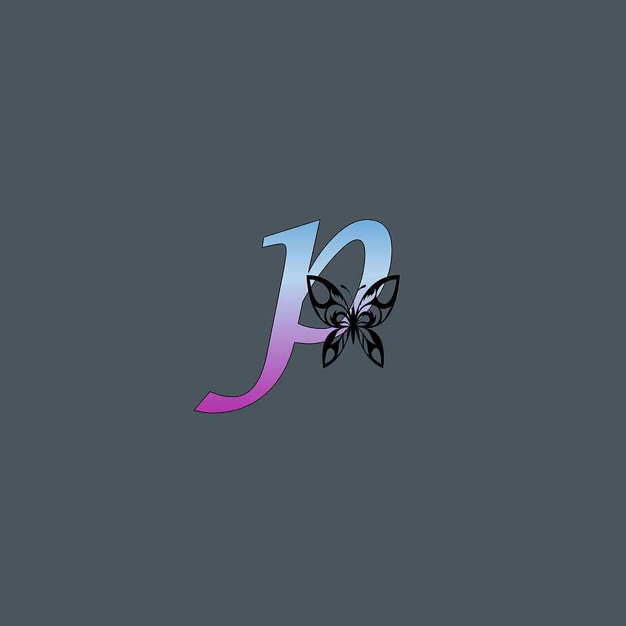 Butterfly Silhouette on Monogram Lower Case p Gradient Blue Purple Digital Art by Ali Baucom