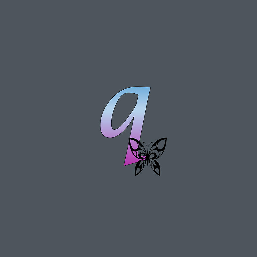 Butterfly Silhouette on Monogram Lower Case q Gradient Blue Purple Digital Art by Ali Baucom