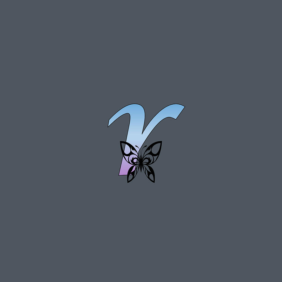 Butterfly Silhouette on Monogram Lower Case r Gradient Blue Purple Digital Art by Ali Baucom