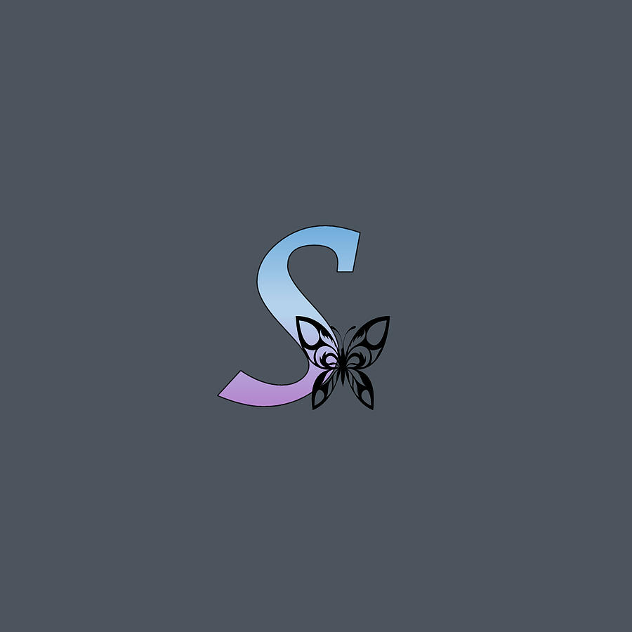 Butterfly Silhouette on Monogram Lower Case s Gradient Blue Purple Digital Art by Ali Baucom